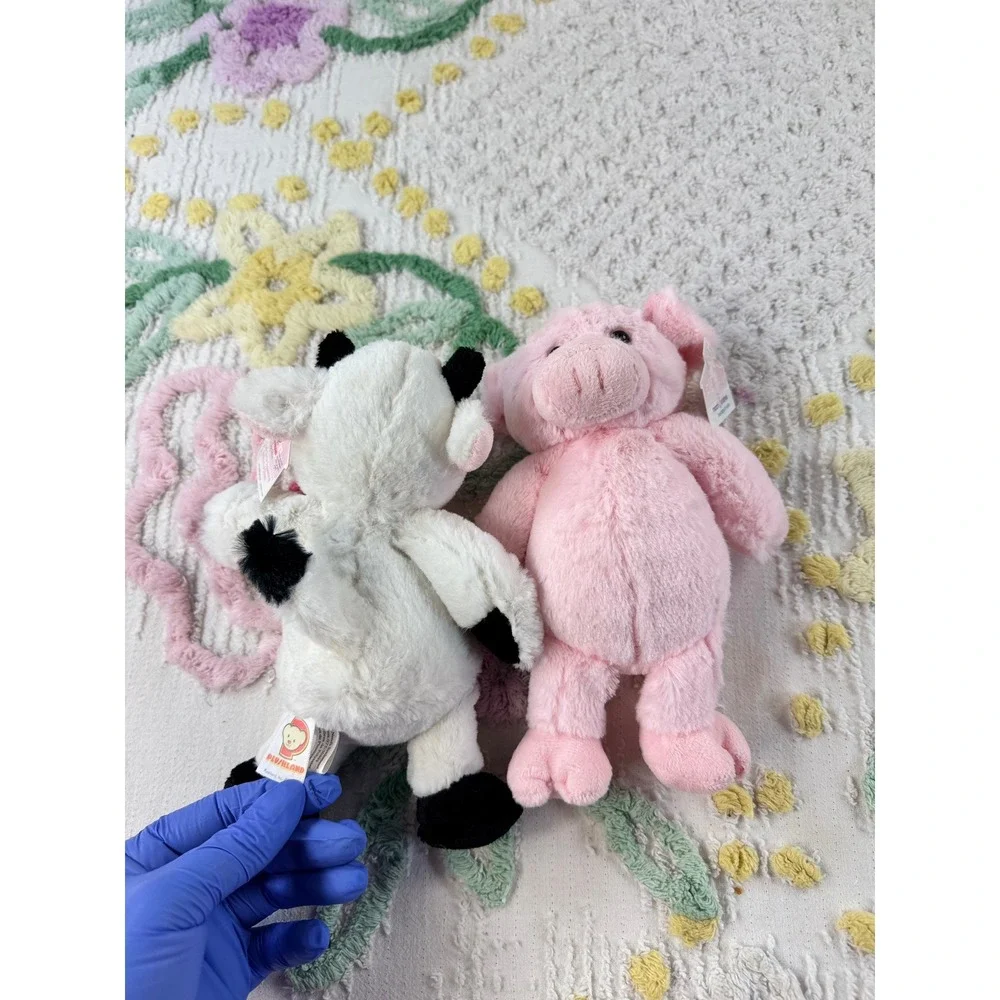 Plushland March of Dimes Bean Bag Plush Set Pink Pig White Cow Farm Animals 8